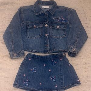 Zara Girls Stitch Denim Jacket and Skort Set size 6